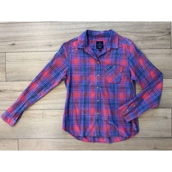 American Eagle Women’s Size Small Boyfriend Shirt Multicolor Long Sleeve S Y2K - Picture 2 of 3